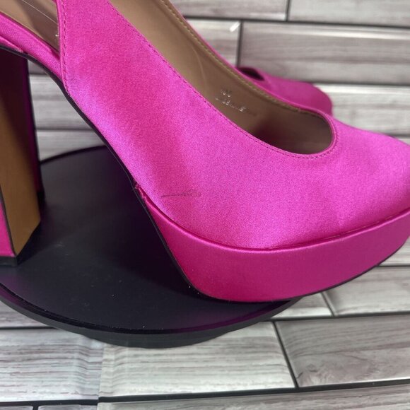 Linea Paolo Fuchsia Pink Satin Ivie Slingback Platform Pump Shoe Size 9 - Picture 2 of 10